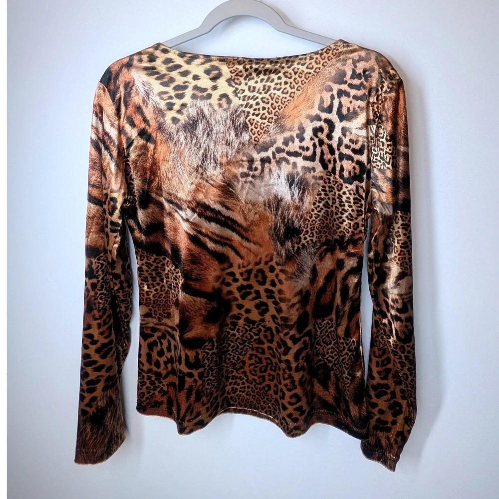 Cupid Vintage Y2K Leopard Print Cutout‎ Long Sleeve Top NWT Brown Animal Print